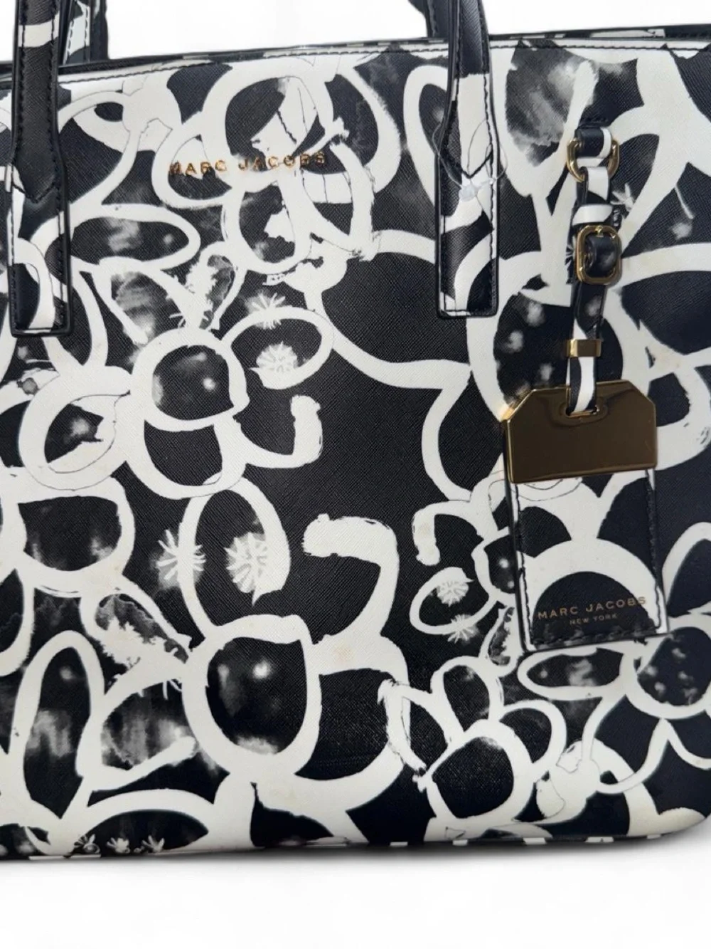 Marc Jacobs Black and White Floral Saffiano Tote